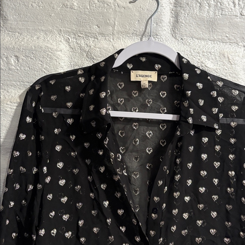 L’Agence Hailie Black & Silver Hearts Semi Sheer Blouse - Picture 8 of 11